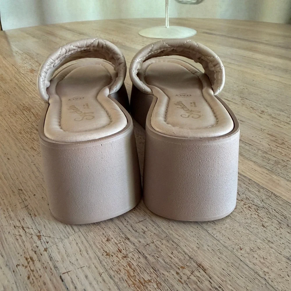 Leather Platform Wedge Sandals Seychelles Ciao Nude Quilted Made in Italy Size 8